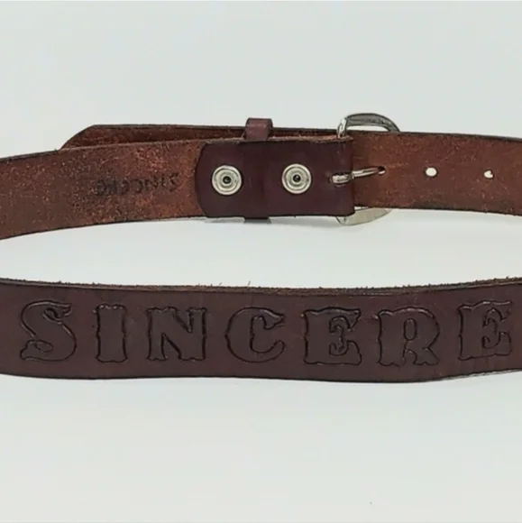 SINCERE Vintage Hand-Crafted Brown Leather Belt 36 - Picture 7 of 13